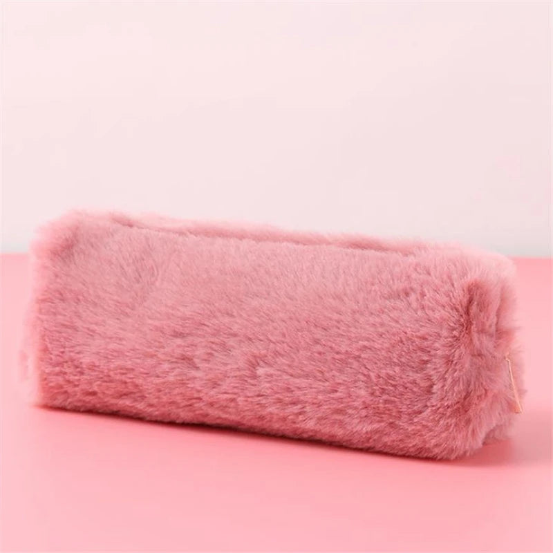 Solid Color Plush Pencil Case School Pencil Cases Bag Stationery Pencilcase Kawaii Pencil Case for Girls School Supplies Tools