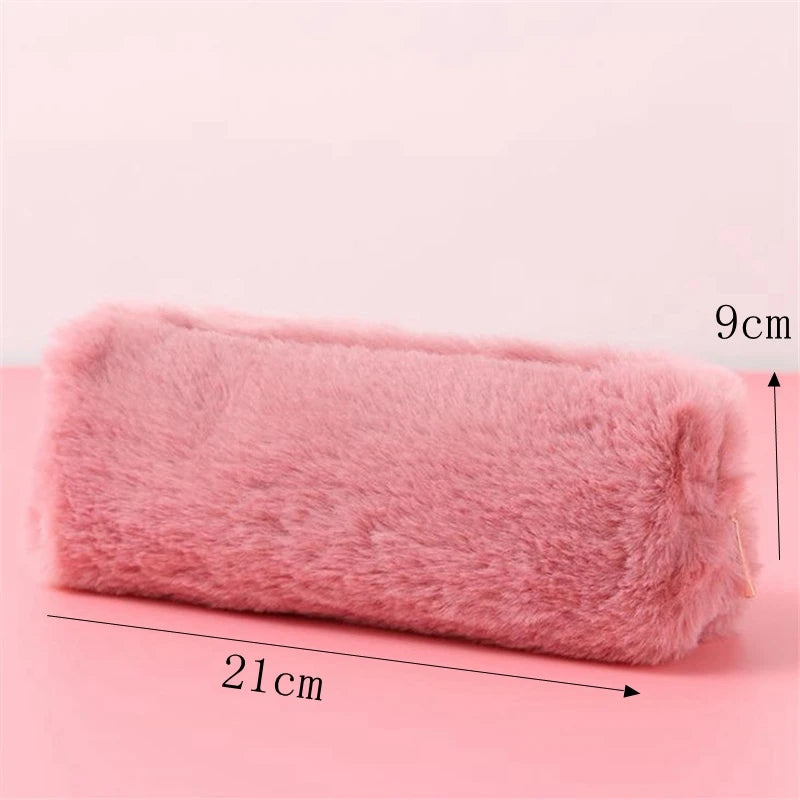 Solid Color Plush Pencil Case School Pencil Cases Bag Stationery Pencilcase Kawaii Pencil Case for Girls School Supplies Tools