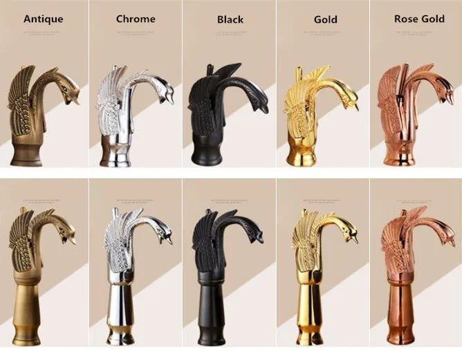 Polished Gold Bathroom Swan Tap Brass Golden Basin Mixer Faucet