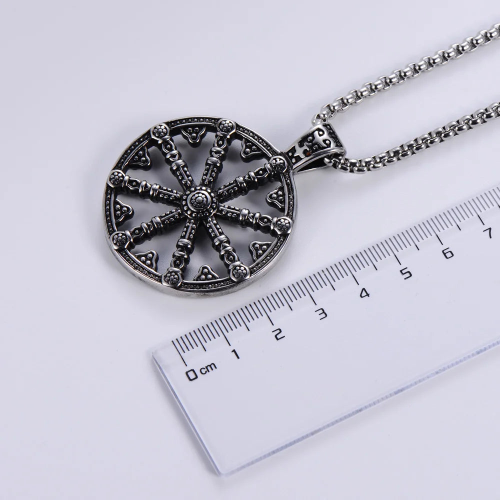 Retro Viking Compass Vegvisir Pendant Stainless Steel Hand Hammered Norse Jewelry Necklace Gifts for Men