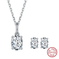 RINNTIN BSMN30 Moissanite Pendant Necklace Set Oval Cut Diamond Sterling Silver Necklace Set for Women
