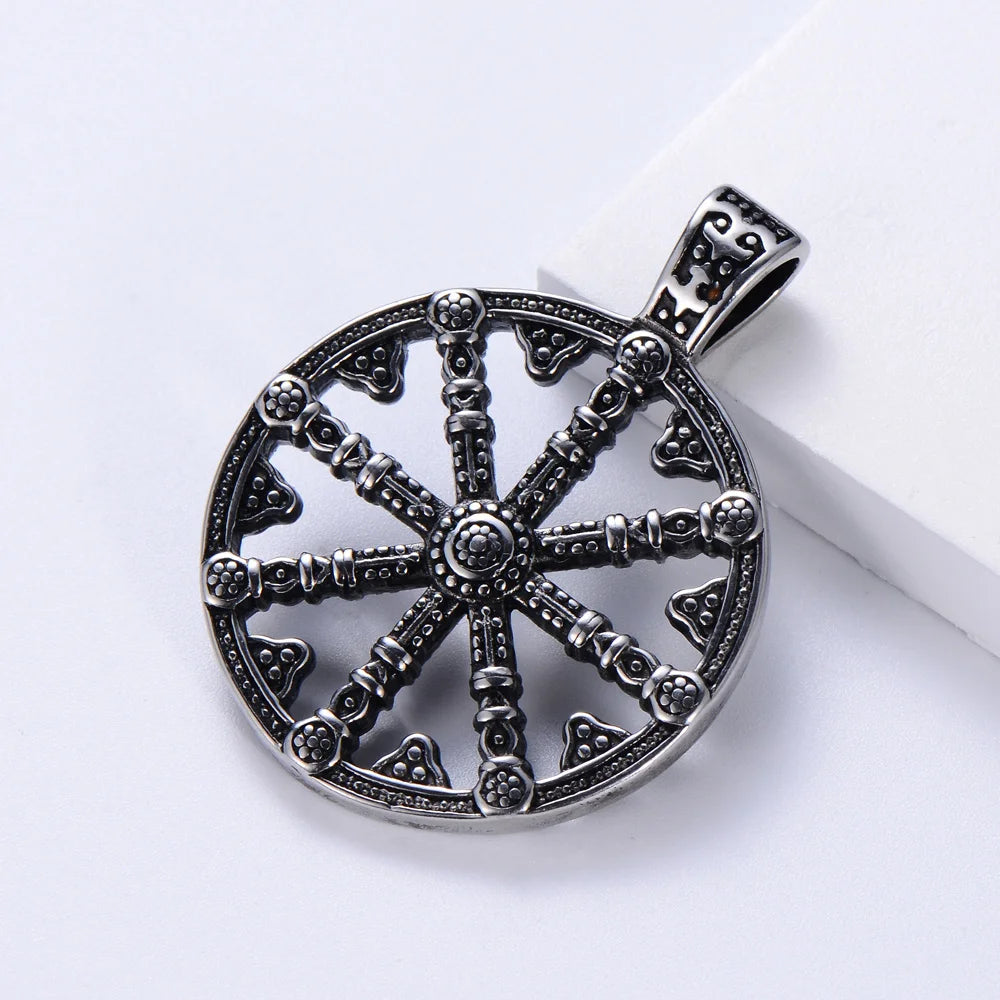 Retro Viking Compass Vegvisir Pendant Stainless Steel Hand Hammered Norse Jewelry Necklace Gifts for Men