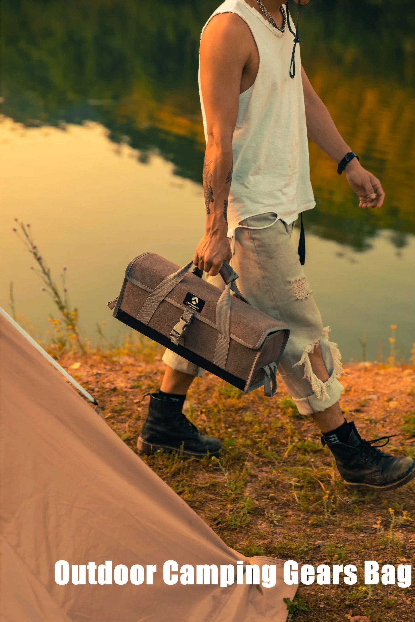 CAMPINGMOON Canvas Storage Bag Portable Camping Tote