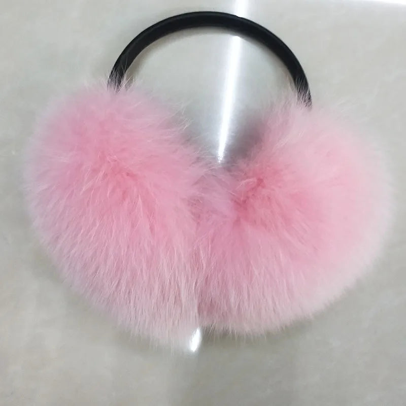 Oversized Real Raccoon Fur Winter Earmuffs for Women