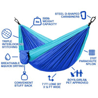 Oversized Double Camping Hammock,Portable Tree Straps Hammock ,210T Nylon Travel Hammock, Lightweight Parachute Hammocks