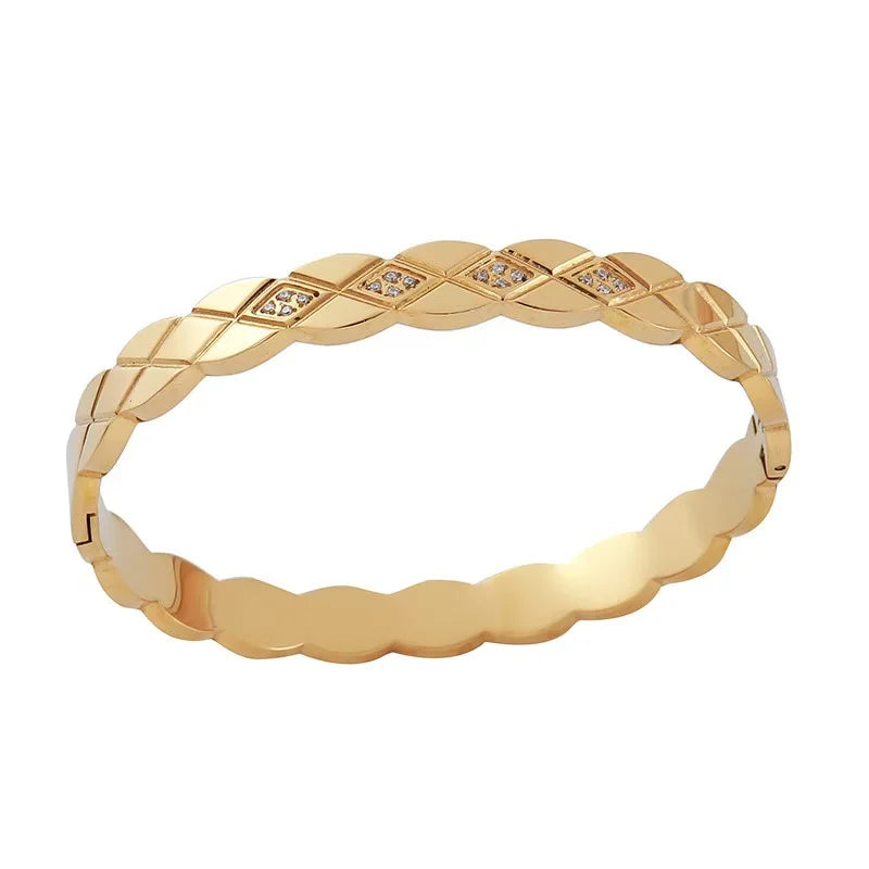 18K Gold Plated Love Lock Zircon Titanium Bracelet