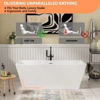 US Stock Modern Design Freestanding White Acrylic Rectangle-Shaped Bathtub with Drain Overflow