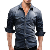 Men’s Slim Fit Denim Shirt Long Sleeve Casual T-Shirt