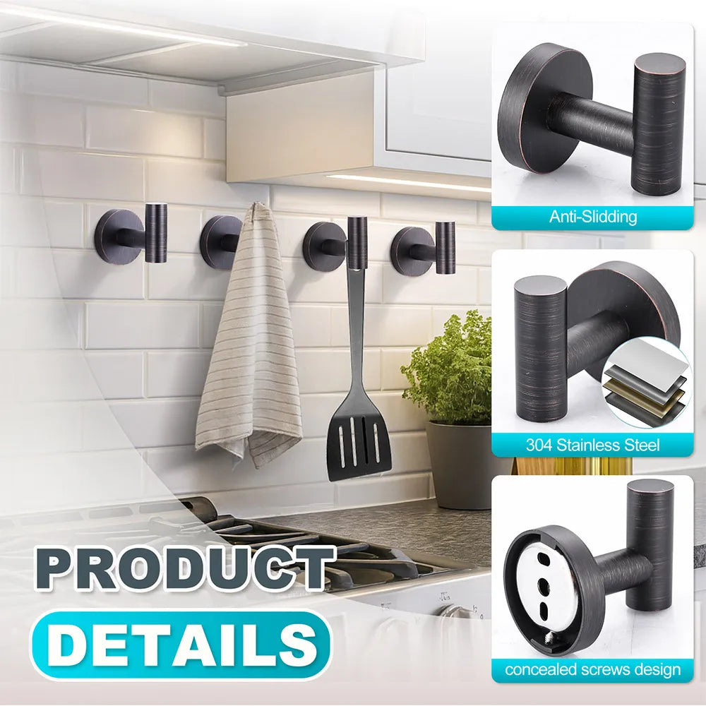 Towel Hooks Bathroom Coat Robe Hook Stainless Steel Heavy Duty Door Robe Hanger Towel Robe Clothes For Cabinet Wall Hook
