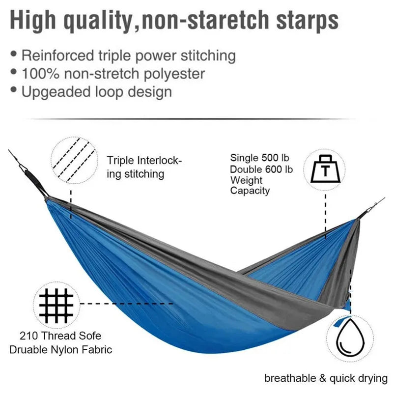 Oversized Double Camping Hammock,Portable Tree Straps Hammock ,210T Nylon Travel Hammock, Lightweight Parachute Hammocks
