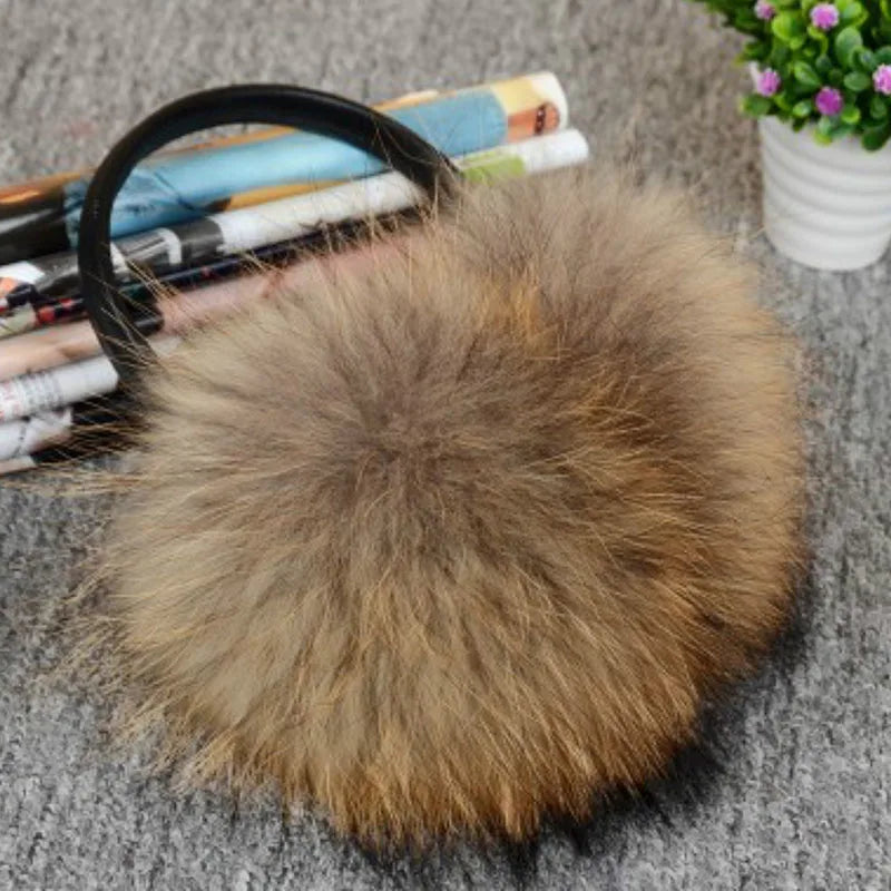 Oversized Real Raccoon Fur Winter Earmuffs for Women