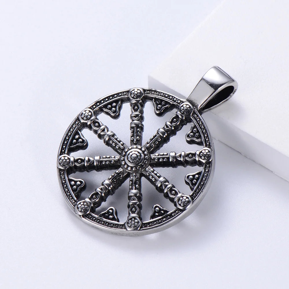 Retro Viking Compass Vegvisir Pendant Stainless Steel Hand Hammered Norse Jewelry Necklace Gifts for Men