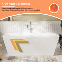 US Stock Modern Design Freestanding White Acrylic Rectangle-Shaped Bathtub with Drain Overflow
