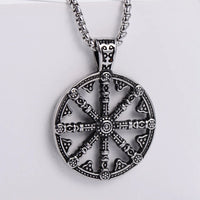 Retro Viking Compass Vegvisir Pendant Stainless Steel Hand Hammered Norse Jewelry Necklace Gifts for Men