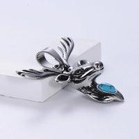 Wholesale High Quality Stainless Steel Vintage 3D Design Deer Antler Elk Head Turquoise Pendant Necklace for Men Women