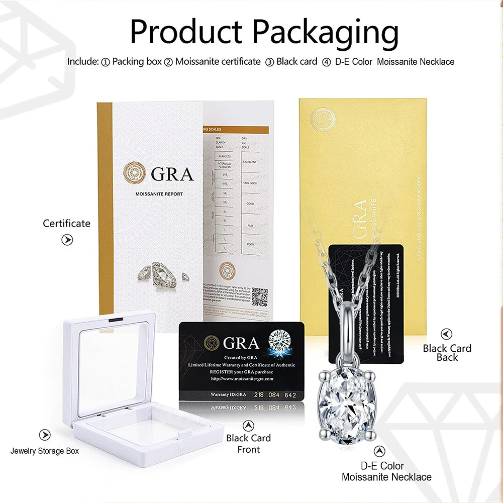 RINNTIN BSMN30 Moissanite Pendant Necklace Set Oval Cut Diamond Sterling Silver Necklace Set for Women