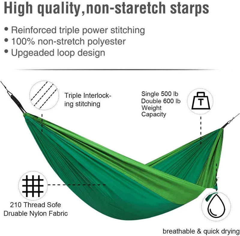 Oversized Double Camping Hammock,Portable Tree Straps Hammock ,210T Nylon Travel Hammock, Lightweight Parachute Hammocks