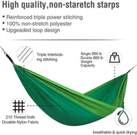 Oversized Double Camping Hammock,Portable Tree Straps Hammock ,210T Nylon Travel Hammock, Lightweight Parachute Hammocks