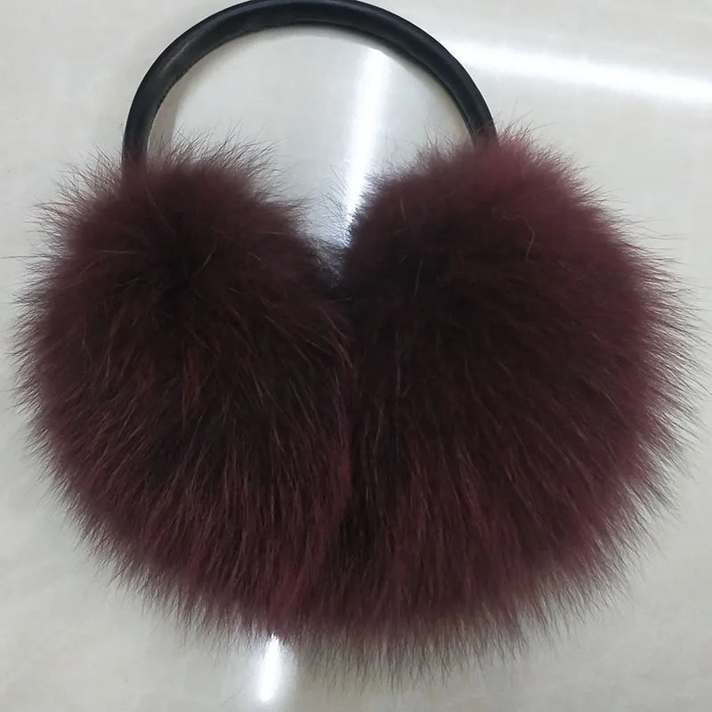 Oversized Real Raccoon Fur Winter Earmuffs for Women