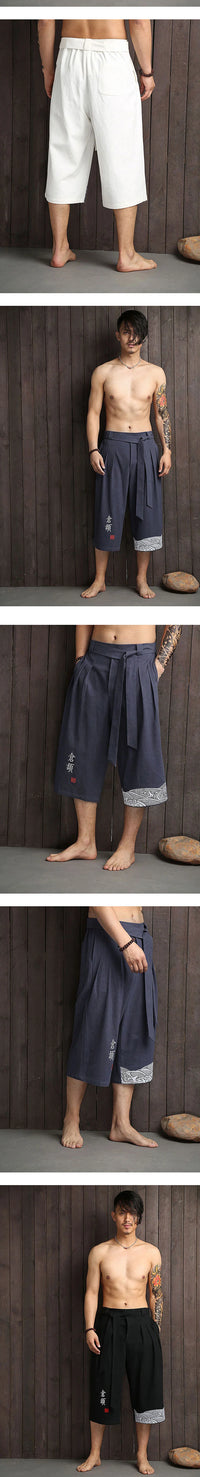 Japanese Kimono Pants Men Casual Linen Yukata Trousers
