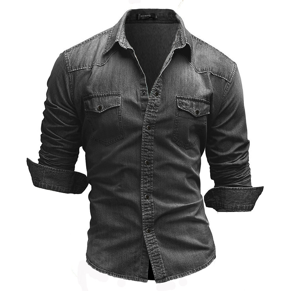 Men’s Slim Fit Denim Shirt Long Sleeve Casual T-Shirt