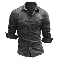 Men’s Slim Fit Denim Shirt Long Sleeve Casual T-Shirt