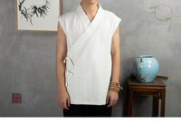Traditional Chinese Clothing  Hanfu Men Linen cotton sleeveless Jacket mens tang suit Kimono Cardigan Male Open Stitch Coat