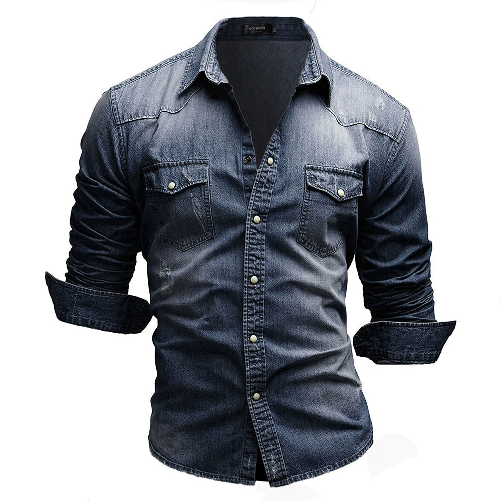 Men’s Slim Fit Denim Shirt Long Sleeve Casual T-Shirt