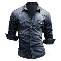 Men’s Slim Fit Denim Shirt Long Sleeve Casual T-Shirt