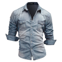 Men’s Slim Fit Denim Shirt Long Sleeve Casual T-Shirt
