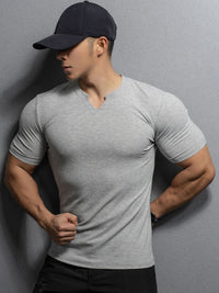 Men’s V-Neck Slim Fit T-Shirt – Summer Striped Gym Tee