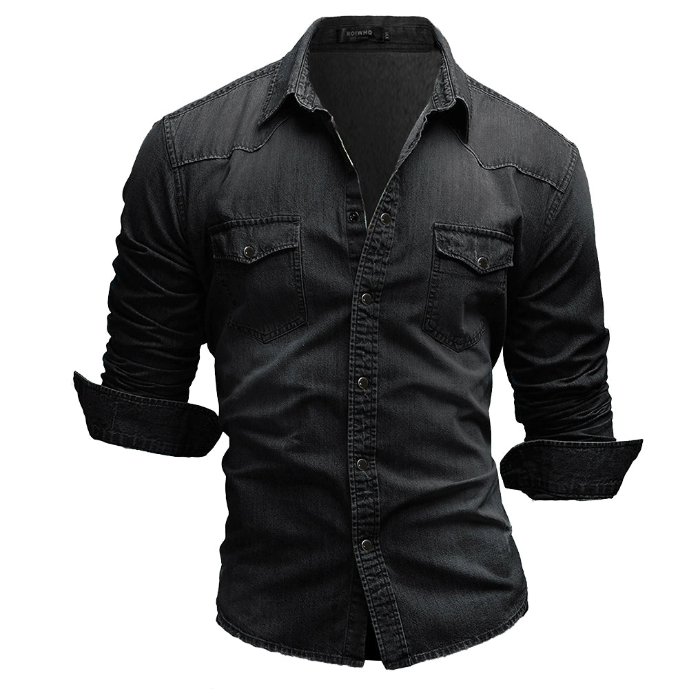Men’s Slim Fit Denim Shirt Long Sleeve Casual T-Shirt