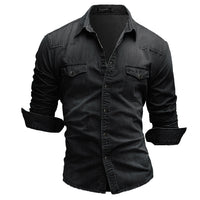 Men’s Slim Fit Denim Shirt Long Sleeve Casual T-Shirt
