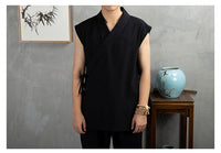 Traditional Chinese Clothing  Hanfu Men Linen cotton sleeveless Jacket mens tang suit Kimono Cardigan Male Open Stitch Coat