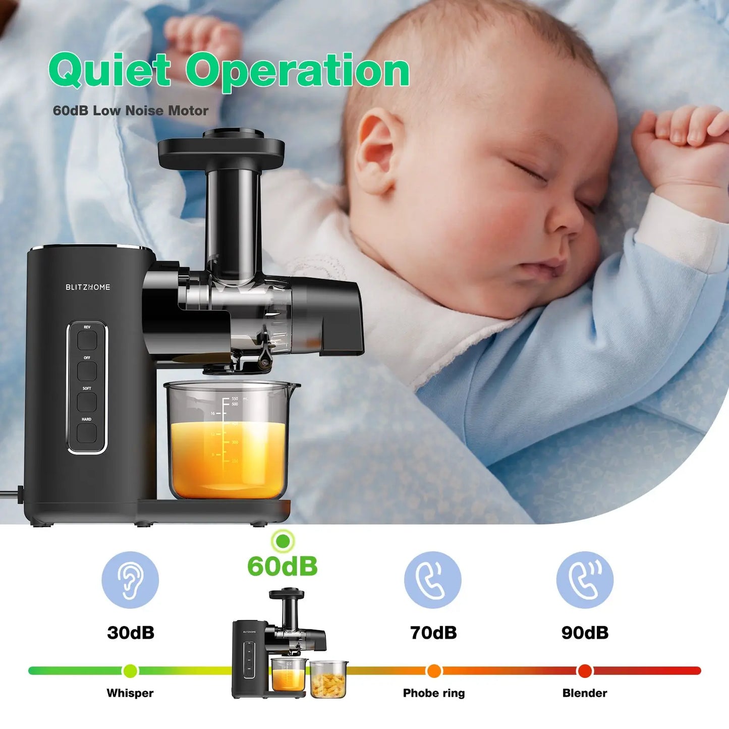 Blitzhome BH-JC01 Cold Press Juicer Slow Masticating