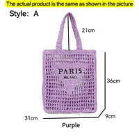 Women's Summer Beach Straw Style Tote Bag Handwoven Large Capacity Luxury Designer Travel Handbags Casual Portable Shoulder Bags