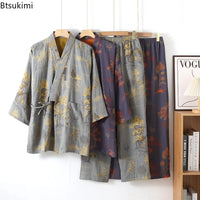 Men’s Cotton Kimono Pajama Robe – Jacquard Print Loungewear