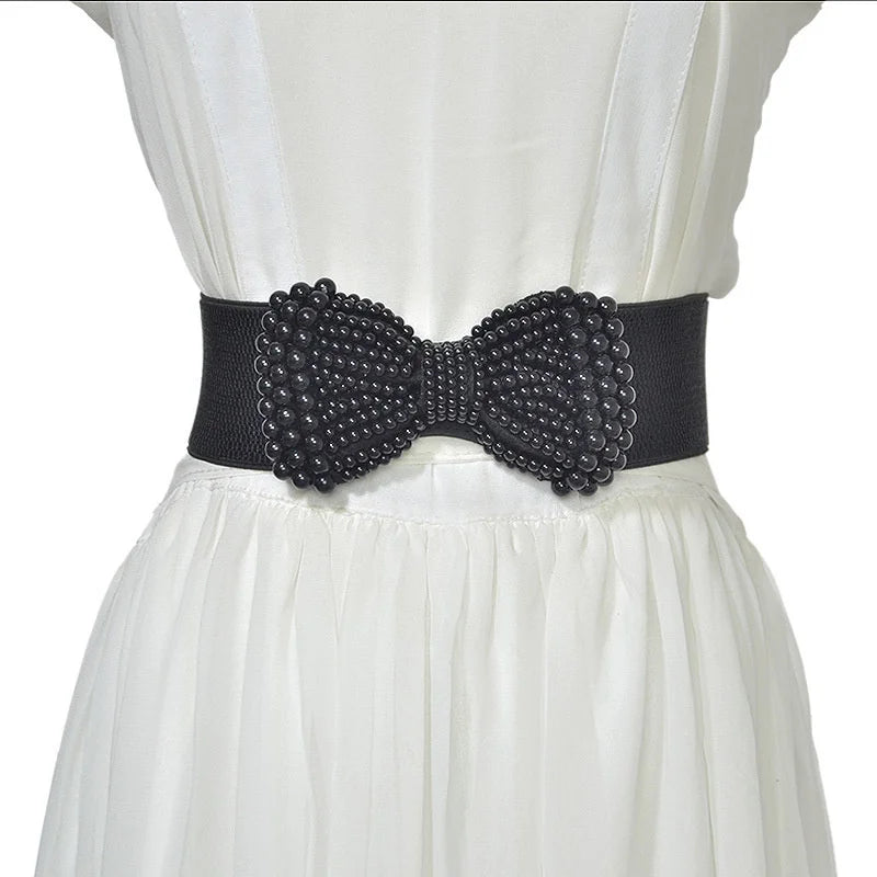 Women’s Large Bowknot Elastic Waist Belt for Dresses