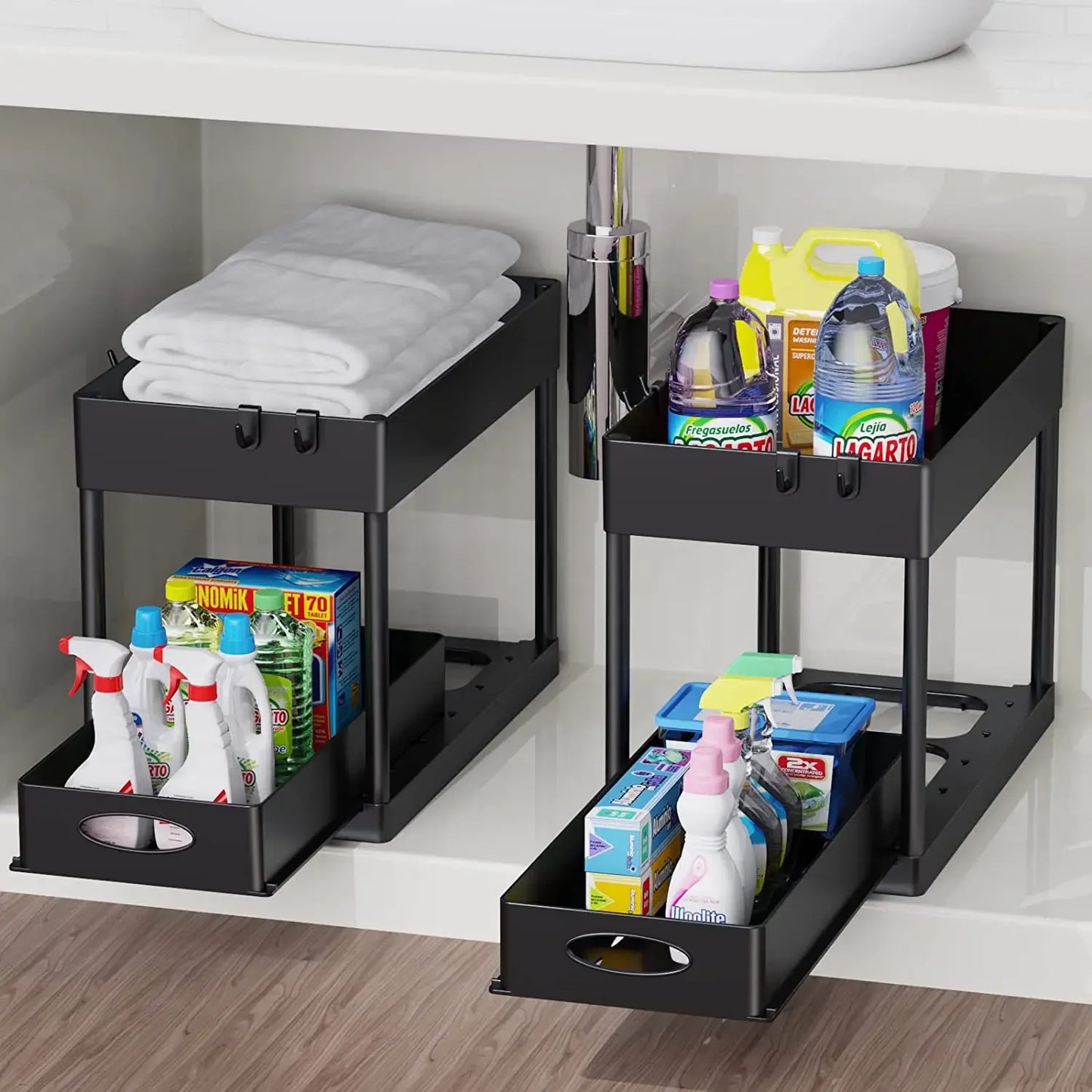 2-Tier Under Sink Organizer Sliding Drawer Rack