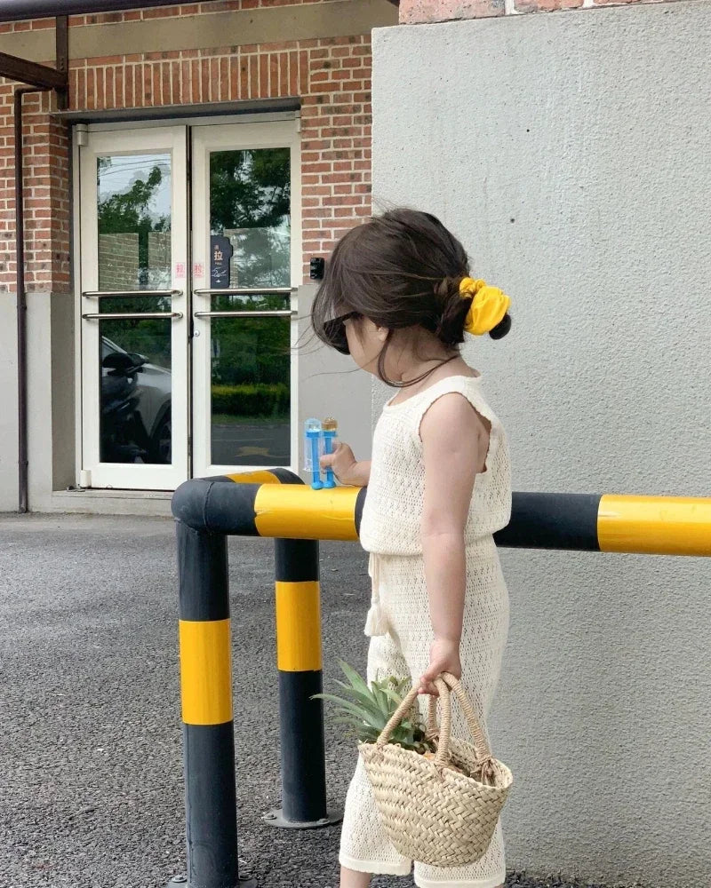 Girls’ Summer Knitted Two-Piece Set Vest & Pants 2024