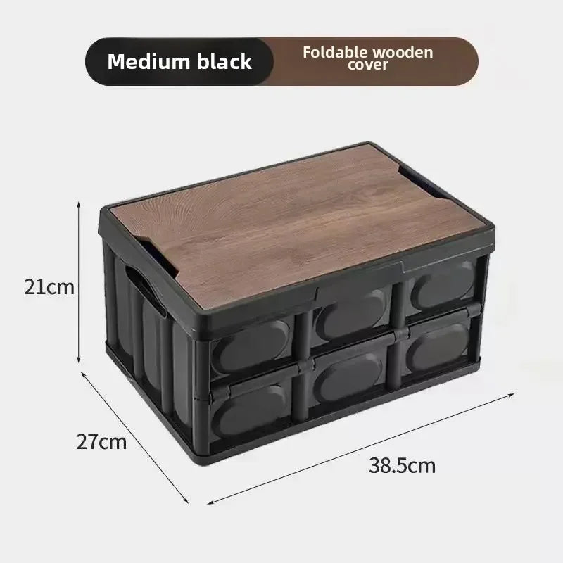 Large Folding Camping Storage Box with Wooden Lid