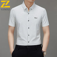 Men’s Striped Short Sleeve Shirt – Business Casual Summer