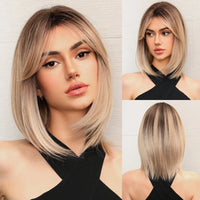 ALAN EATON Ombre Brown Short Layered Wig with Bangs