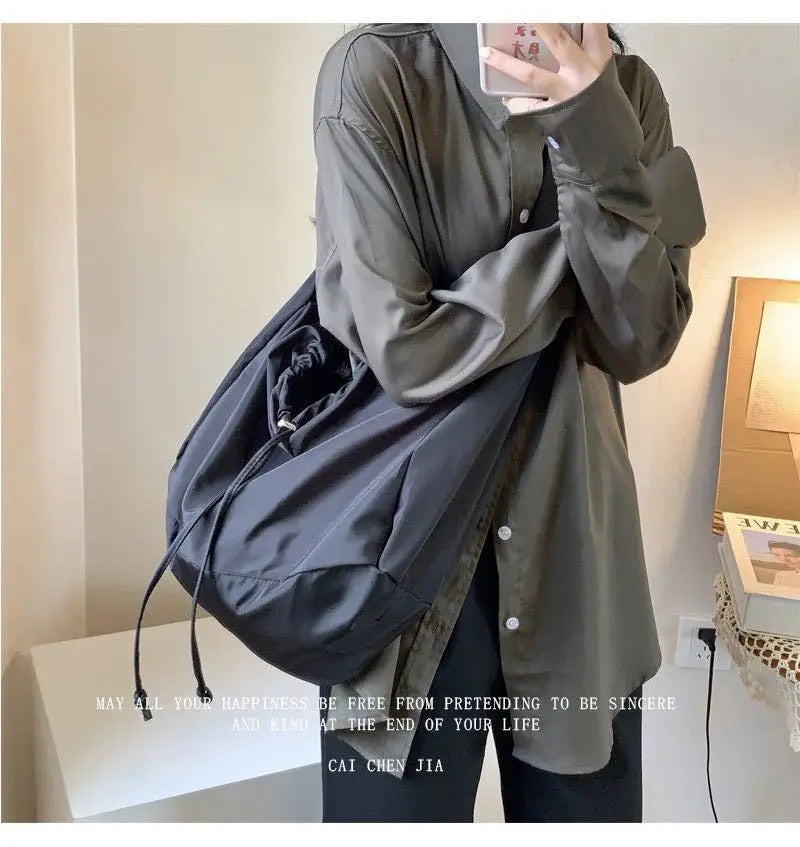 Women Bag New Nylon Bucket Fashion Solid Zipper SOFT Shoulder Bag Purses and Handbags Luxury Designer Black Tote Bag сумка