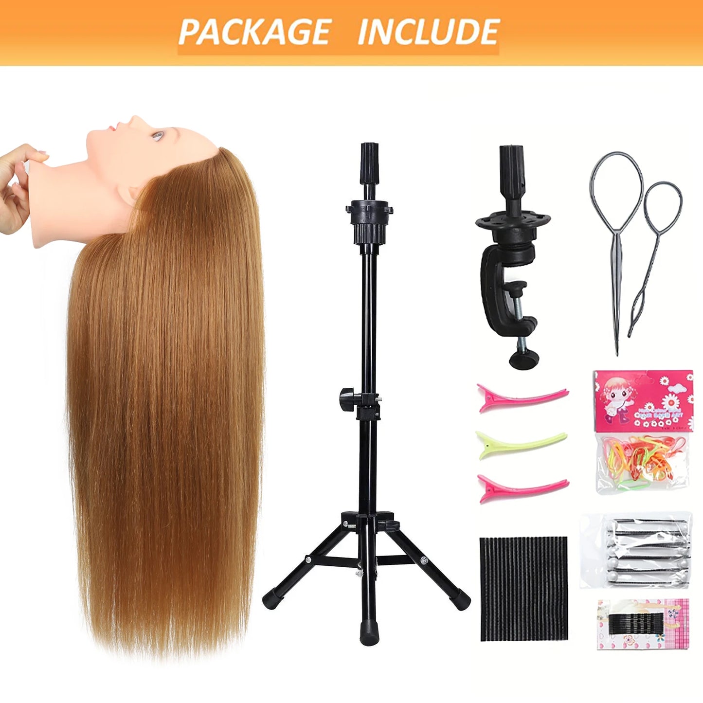 Mannequin Head with 80% Human Hair & Tripod Stand