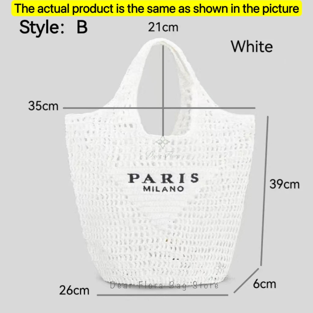 Women's Summer Beach Straw Style Tote Bag Handwoven Large Capacity Luxury Designer Travel Handbags Casual Portable Shoulder Bags