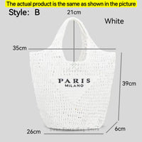 Women's Summer Beach Straw Style Tote Bag Handwoven Large Capacity Luxury Designer Travel Handbags Casual Portable Shoulder Bags