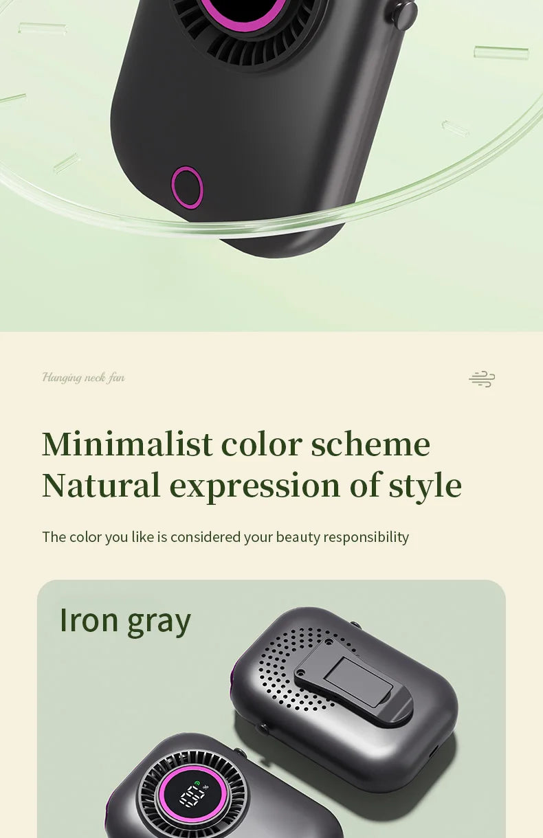 Portable Hanging Neck Fan with LED & 5 Speeds