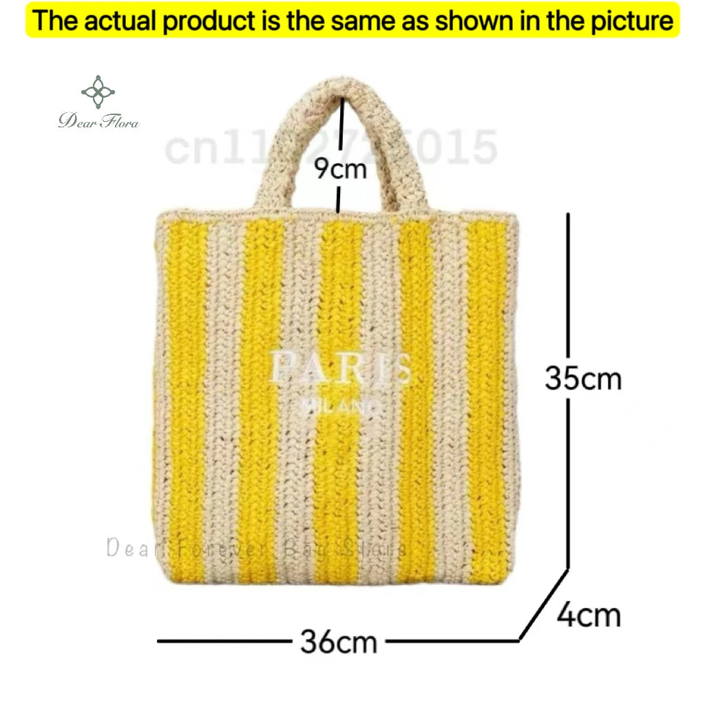 Women's Summer Beach Straw Style Tote Bag Handwoven Large Capacity Luxury Designer Travel Handbags Casual Portable Shoulder Bags