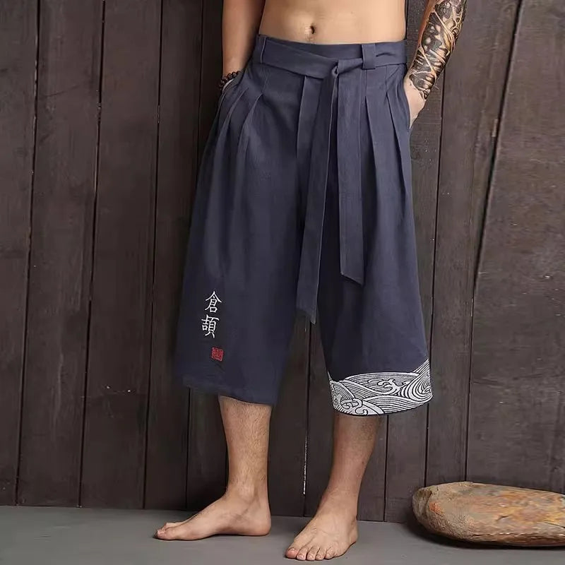 Japanese Kimono Pants Men Casual Linen Yukata Trousers